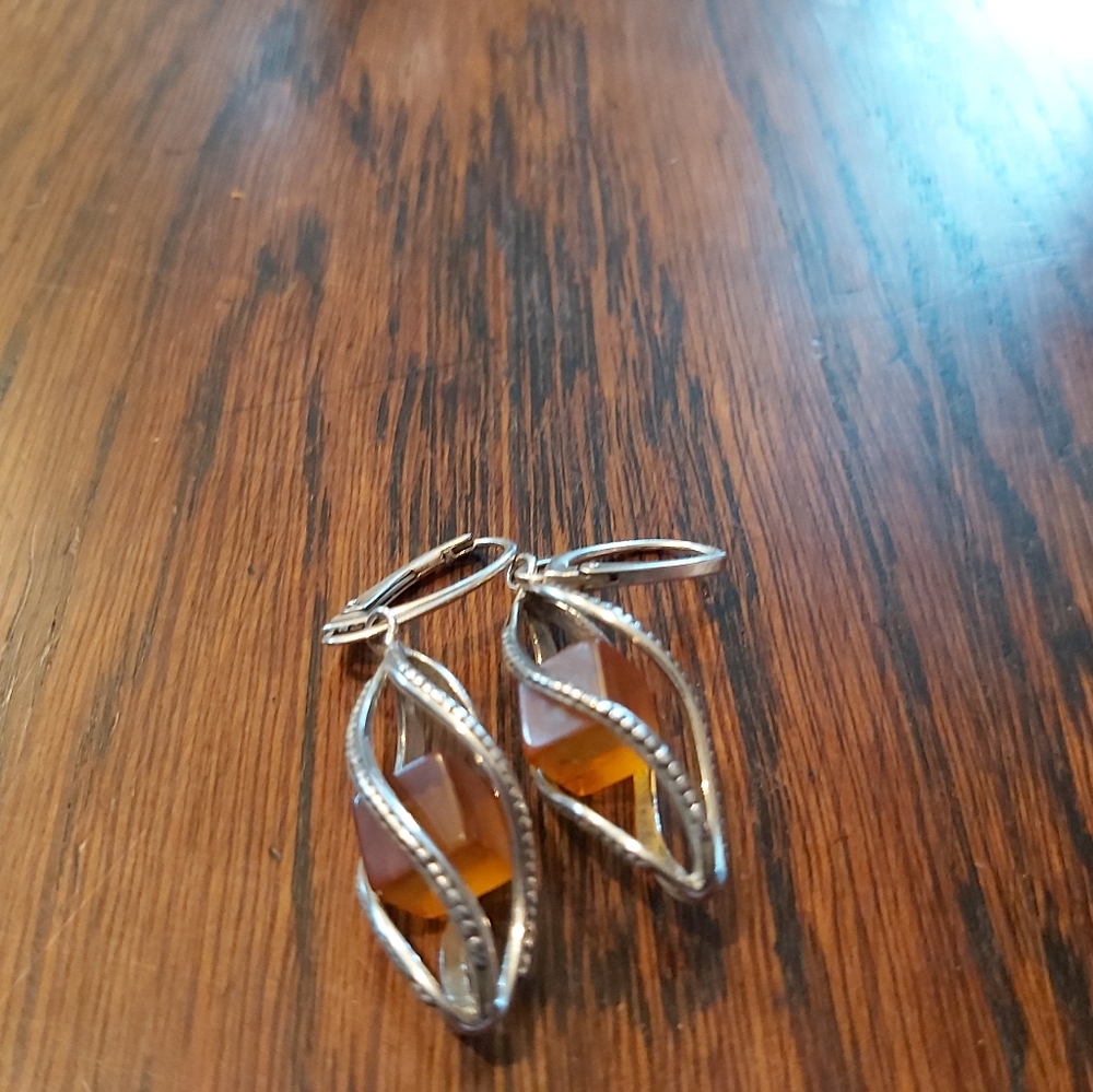 Baltic Amber and silver earrings,vintage